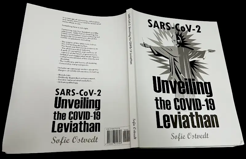 A photo of the cover of an open version of the physical book, SARS-CoV-2: Unveiling the COVID-19 Leviathan