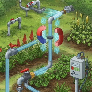 An illustration of an irrigation system with magnets attached