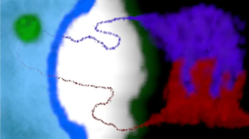 An abstract drawing of coloured blobs